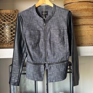DKNY Denim Jacket w/Faux leather Sleeves -Grey/Black